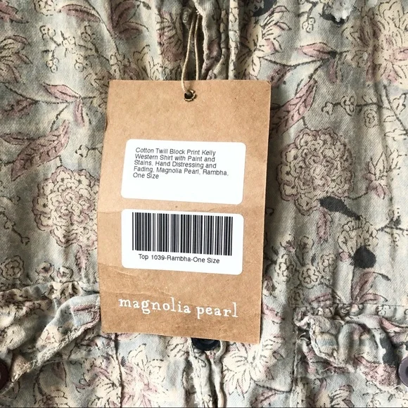 NWT New MAGNOLIA PEARL Free People Block Print Kelly Western Blouse Shirt Rambha - Picture 11 of 13